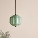 ELOISE GREEN MILK GLASS PENDANT CEILING LIGHT WITH SCALLOP DETAIL