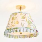 LEE RUFFLE PRINTED SHADE SEMI FLUSH MOUNT LIGHT WITH BRASS