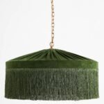 SINCLAIR GREEN VELVET PENDANT LIGHT WITH FRINGED TASSEL DETAIL