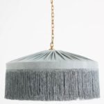 SINCLAIR VELVET PENDANT LIGHT IN BLUE WITH TASSEL FRINGE