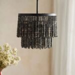 BLACK BEADED CEILING FLUSH MOUNT LIGHT FIXTURE