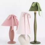 TABLE LAMP WITH BOSETTE BOW, VELVET, AND WOOD