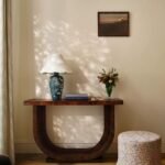 TABLE LAMP WITH CARVED CERAMIC DESIGN AND SCALLOP SHADE