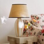 PEACH GLASS TABLE LAMP BASE WITH STRIPE DESIGN