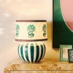 LYS GREEN CERAMIC TABLE LAMP BASE WITH STRIPED DESIGN
