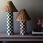 MERVE KAHRAMAN CHECKERED RATTAN AND CERAMIC TABLE LAMP
