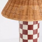 MERVE KAHRAMAN GREEN CERAMIC TABLE LAMP WITH CHECKERED RATTAN