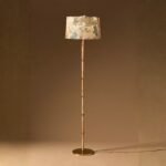 ANTIQUE BRASS FLOOR LAMP BASE WITH WOVEN RATTAN DETAIL
