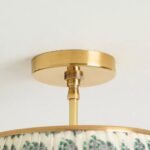 LEE 16" FLORAL PRINTED RUCHED SEMI FLUSH MOUNT LIGHT WITH BRASS FINISH