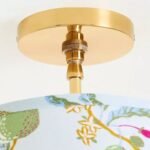 LEE DECORATIVE BRASS SEMI FLUSH MOUNT LIGHT WITH PRINTED RUFFLE SHADE