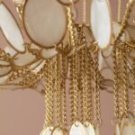 DECORATIVE OVAL CAPIZ CHANDELIER WITH GOLD DETAIL