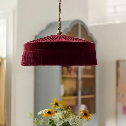 SINCLAIR TASSEL FRINGED VELVET PENDANT BURGUNDY