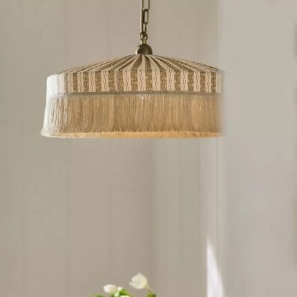 SINCLAIR TASSEL FRINGED LINEN PENDANT IVY STRIPE