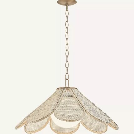 HUDSON VALLEY LIGHTING PETAL WOVEN RATTAN PATINA BRASS PENDANT