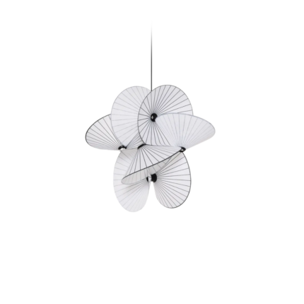 SERPENTINE LIGHT BY FRONT, five overlapping flat oval fan PES shades with black radiating spokes