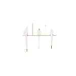 PERCH PENDANT LIGHT BRANCH BY UMUT YAMAC perched on a horizontal brushed brass bar chandelier against a white background