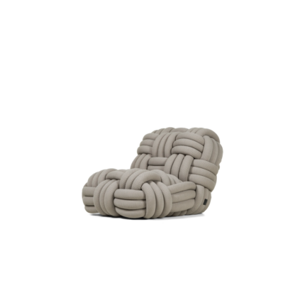 KNITTY LOUNGE CHAIR BY NIKA ZUPANC in taupe, oversized chunky woven rope basket weave low lounge chair, front angle view