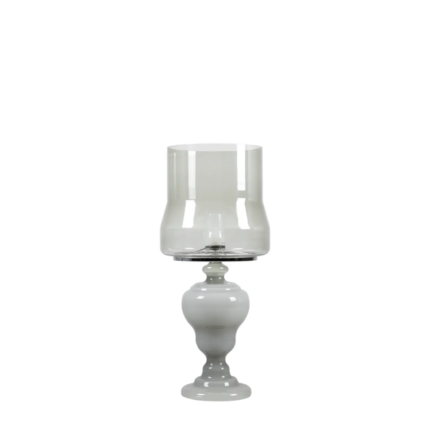 KAIPO TOO PEWTER TABLE LAMP BY EDWARD VAN VLIET with urn-shaped base and cylindrical shade.