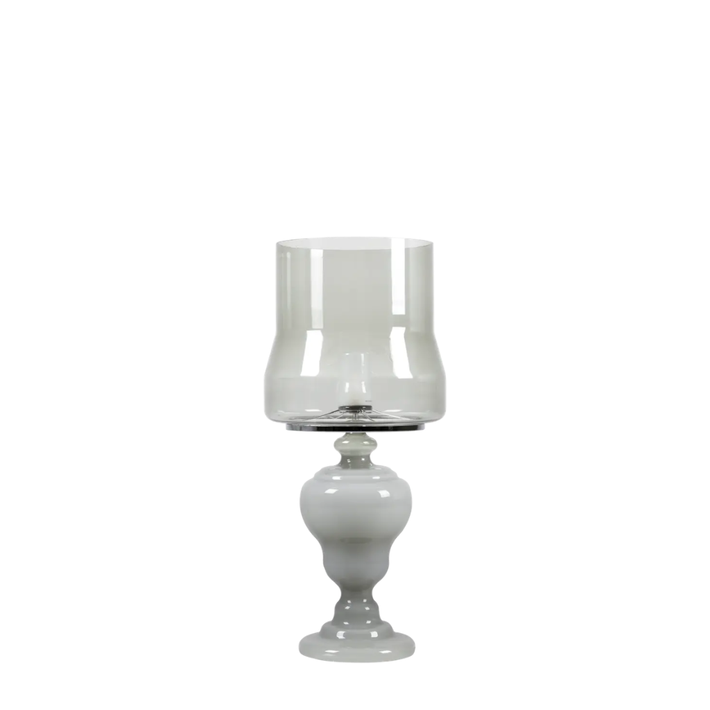 KAIPO TOO PEWTER TABLE LAMP BY EDWARD VAN VLIET with urn-shaped base and cylindrical shade. KAIPO TOO PEWTER TABLE LAMP BY EDWARD VAN VLIET with urn-shaped base and cylindrical shade.