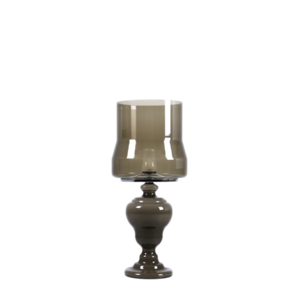 KAIPO TOO SEPIA TABLE LAMP BY EDWARD VAN VLIET illuminated on a wooden sideboard in a designer showroom