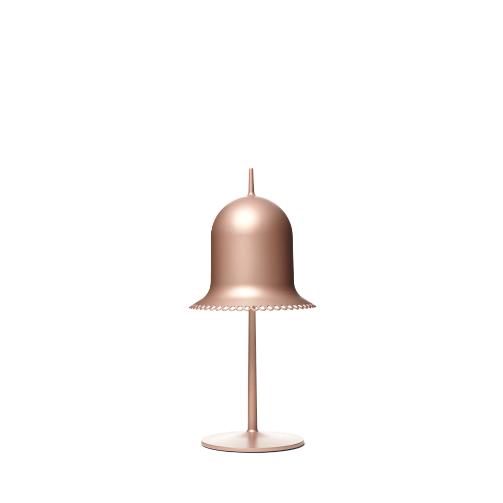 LOLITA LONDON ROSE TABLE LAMP BY NIKA ZUPANC with scalloped lace-edge shade and slender stem on white background LOLITA LONDON ROSE TABLE LAMP BY NIKA ZUPANC with scalloped lace-edge shade and slender stem on white background