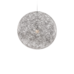RANDOM BLACK PENDANT LIGHT BY BERTJAN POT fibreglass woven sphere pendant light hanging from a chromed steel cord against white background