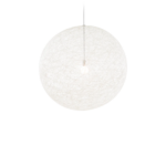 RANDOM WHITE PENDANT LIGHT BY BERTJAN POT fibreglass woven sphere pendant light hanging from a chromed steel cord