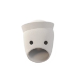 THE PARTY GLENN WALL LAMP BY KRANEN GILLE — matte white cast ceramic face wall lamp with a flat sailor-brim hat, two circular eye openings, and wide oval mouth aperture