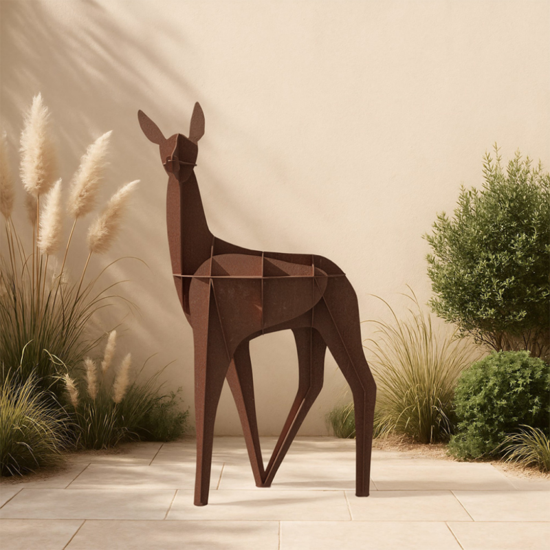 DOE CONSOLE BY RACHEL & BENOIT CONVERS standing outdoors beside pampas grass, H.150 × L.96 × P.34 cm, made in France by Ibride.