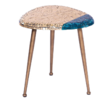 ALBA COFFEE TABLE BY MICHELA NARDIN — organic mosaic top with 24K gold and vivid blue Orsoni glass tiles on three tapered antiqued brass legs.