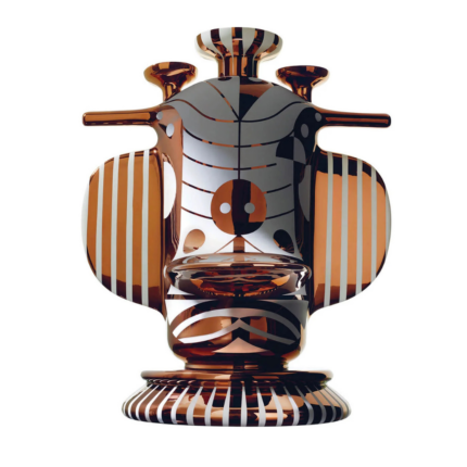 DUCK ELEPHANT SATIN WHITE CERAMIC WITH COPPER DETAILS VASE — graphic stripe panels and fantastical animal sculptural form by Jaime Hayon