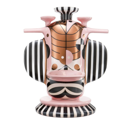 DUCK ELEPHANT PINK AND BLACK CERAMIC WITH COPPER DETAILS VASE, 22 inches tall, front view
