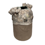 BENTHOS ECOSISTEMA DELLE PROFONDITÀ CERAMIC DECORATIVE VASE with raw taupe clay base, ivory crackle coral formations at crown