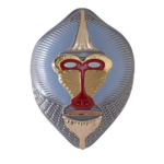 PRIMATES MASK MANDRILLUS GLOSSY LIGHT BLUE WITH METAL DETAILS WALL SCULPTURE in glossy light blue with gold and red metal details by Elena Salmistraro