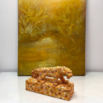 TIGRE GIALLA SCULPTURE in prowling stance on rectangular base with richly textured oil brushstroke finish