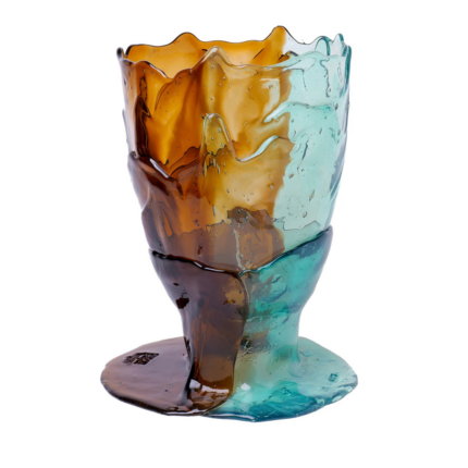 TWINS C BLUE AND BROWN LARGE VASE BY GAETANO PESCE in flowing amber brown and teal blue by Gaetano Pesce
