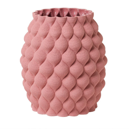 JAIPUR PINK CERAMIC VASE with all-over raised bubble scale texture and ruffled scalloped rim