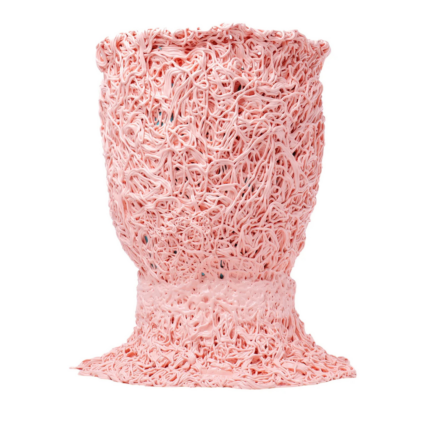 MOSS PINK LARGE VASE BY GAE TANO PESCE with tangled web-like filament mesh structure and flared base