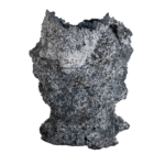 FAR DEEP VOID S2N2 GRAY CONCRETE VASE with porous volcanic surface texture, jagged asymmetric top opening