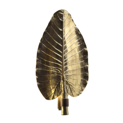 ACAPULCO WALL LIGHT GOLD with hand-painted 24ct gold porcelain banana leaf shade and bronze plated brass base, handmade in Italy, H67 x L35 x W12 cm
