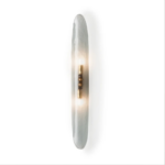 SOPHIA WALL LIGHT GREY — large oval frosted smoked Murano glass disc wall sconce with brass fitting, handmade in Italy