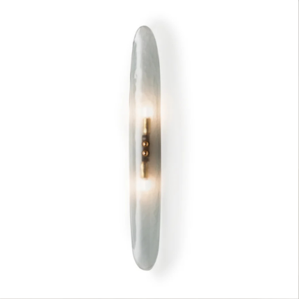 SOPHIA WALL LIGHT GREY — large oval frosted smoked Murano glass disc wall sconce with brass fitting, handmade in Italy
