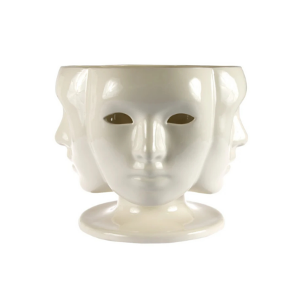 NOBODY Y FABIO NOVEMBRE WHITE — glossy white handmade porcelain four-face vase sculpture on pedestal, H34 x Ø38 cm, Villari Italy