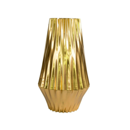 VERTIGO LARGE VASE GOLD — diamond-faceted porcelain with deep raised ribbed folds in mirror-polished 24ct gold by Ciarmoli Queda Studio