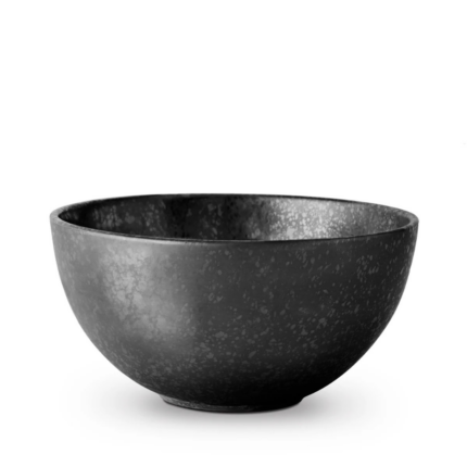 ALCHIMIE BOWL BLACK with speckled silver reactive glaze finish — 9 inches diameter by 4.5 inches tall, luxury decorative bowl