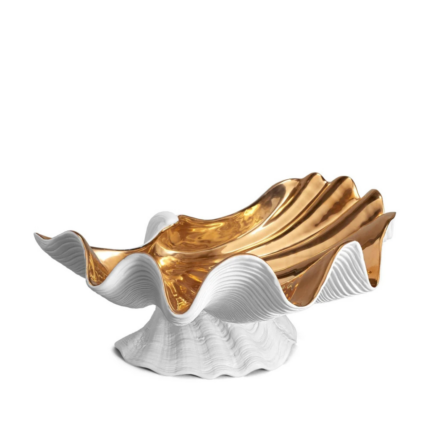 NEPTUNE BOWL X LARGE GOLD in white fine porcelain with 24K gold interior, shell-shaped decorative bowl — 14.75 × 10.5 × 7 inches, luxury centerpiece