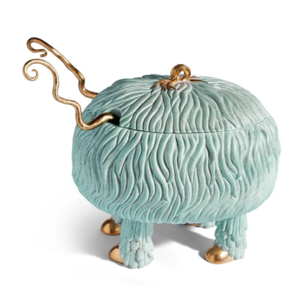 HAAS FOX SALAD MONSTER SERVING BOWL with rippling texture and 24K gold-plated feet and ladle — 13×11×11.5 inches, 6-quart serving bowl