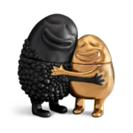 HAAS HUGGERS BOX BLACK — two embracing porcelain characters, 7.25×4.5×7.5 inches, luxury lidded decorative vessel