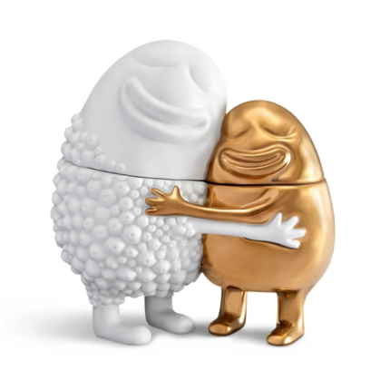 HAAS HUGGERS BOX WHITE — two embracing porcelain characters, 7.25×4.5×7.5 inches, luxury lidded decorative vessel