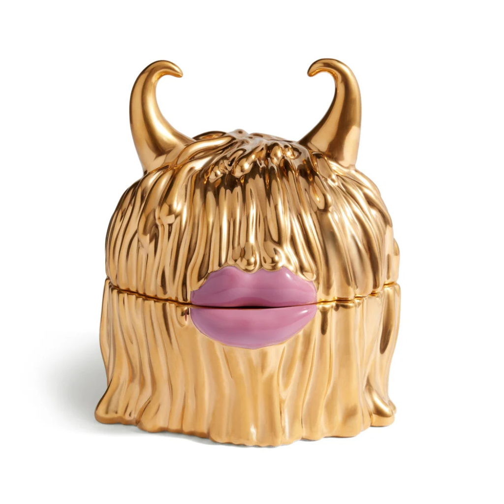 HAAS LYNDA BOX WITH PLATES SET OF 4 with metallic sheen, pink lips, and horns – Artist Proof serving set with four plates HAAS LYNDA BOX WITH PLATES SET OF 4 with metallic sheen, pink lips, and horns – Artist Proof serving set with four plates